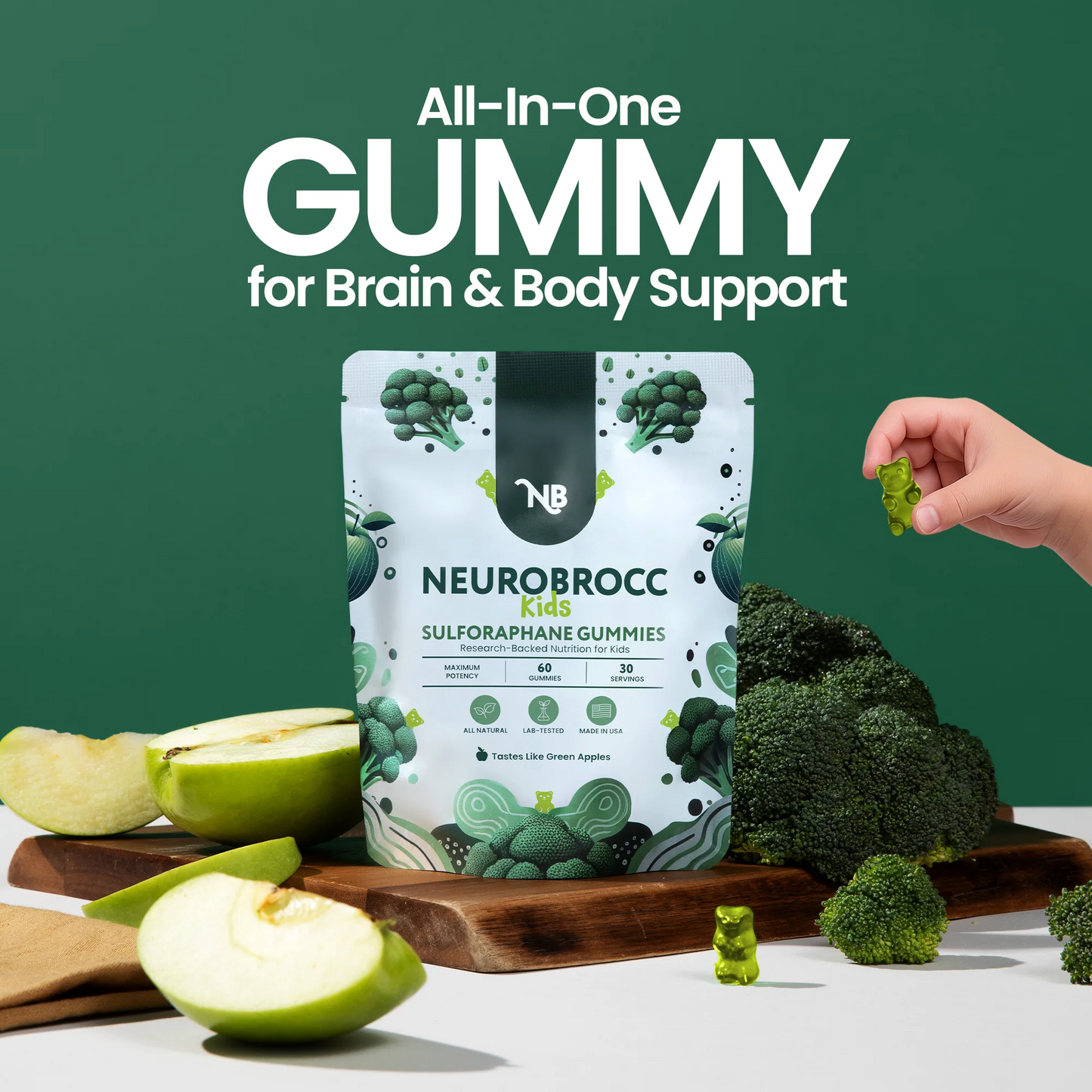 NeuroBrocc - Green Apple-Flavored Vegan Gummies