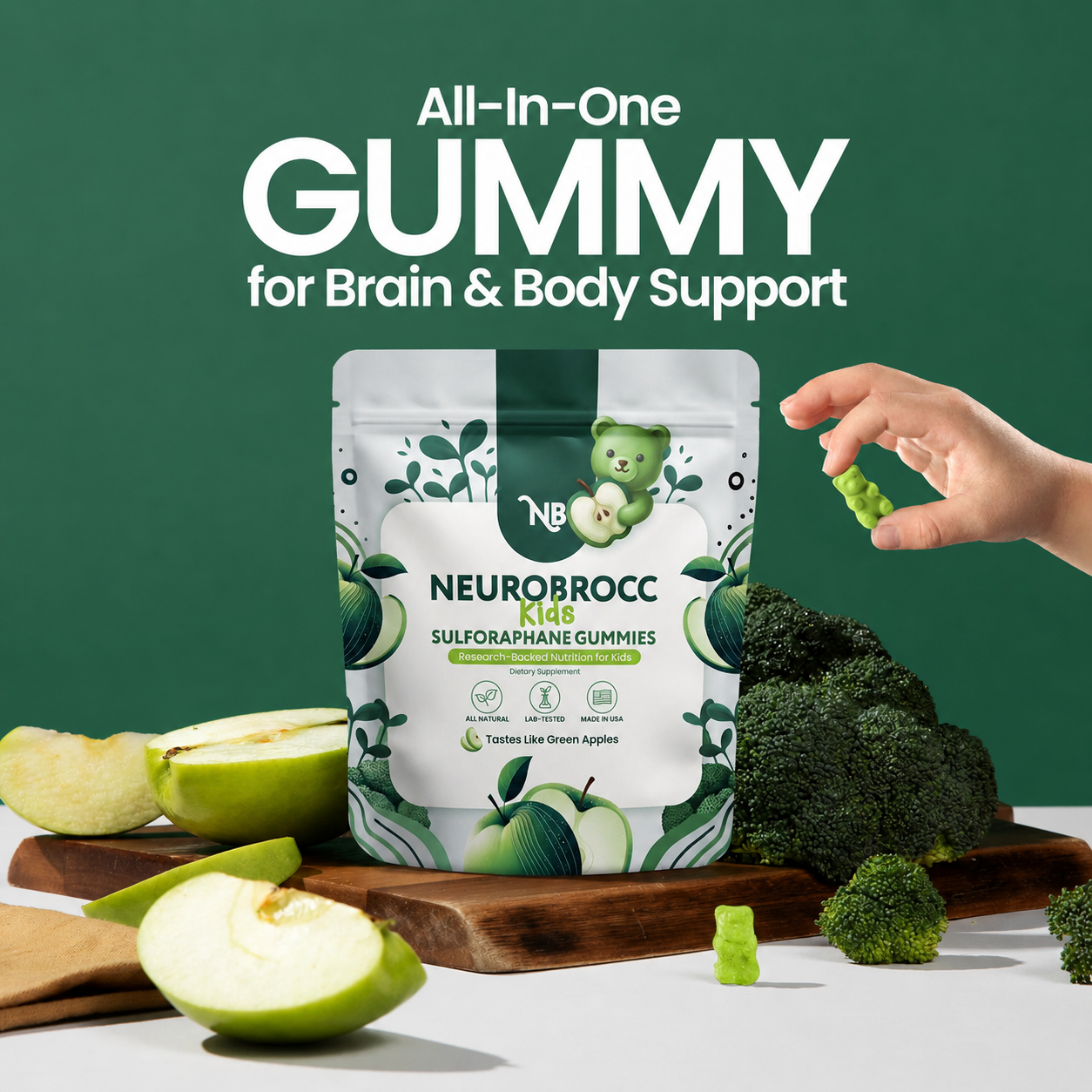NeuroBrocc - Green Apple-Flavored Vegan Gummies