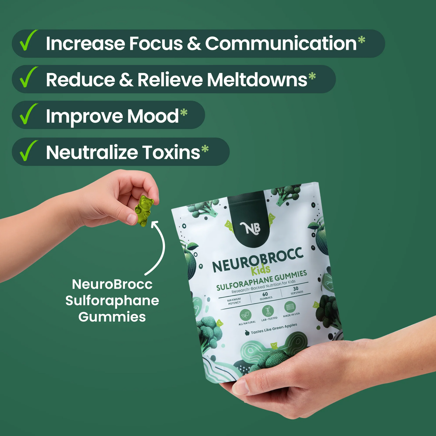 NeuroBrocc - Green Apple-Flavored Vegan Gummies