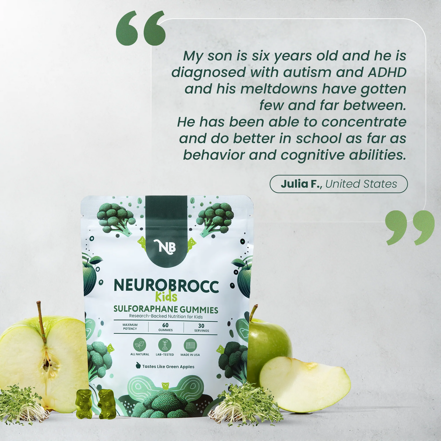 NeuroBrocc - Green Apple-Flavored Vegan Gummies